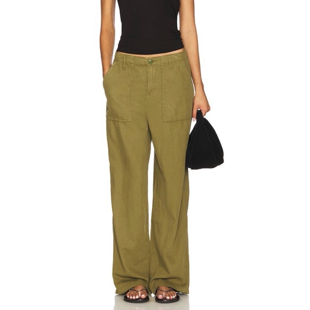 Good American Lite Linen Jeans in Martini Olive002, Size 2